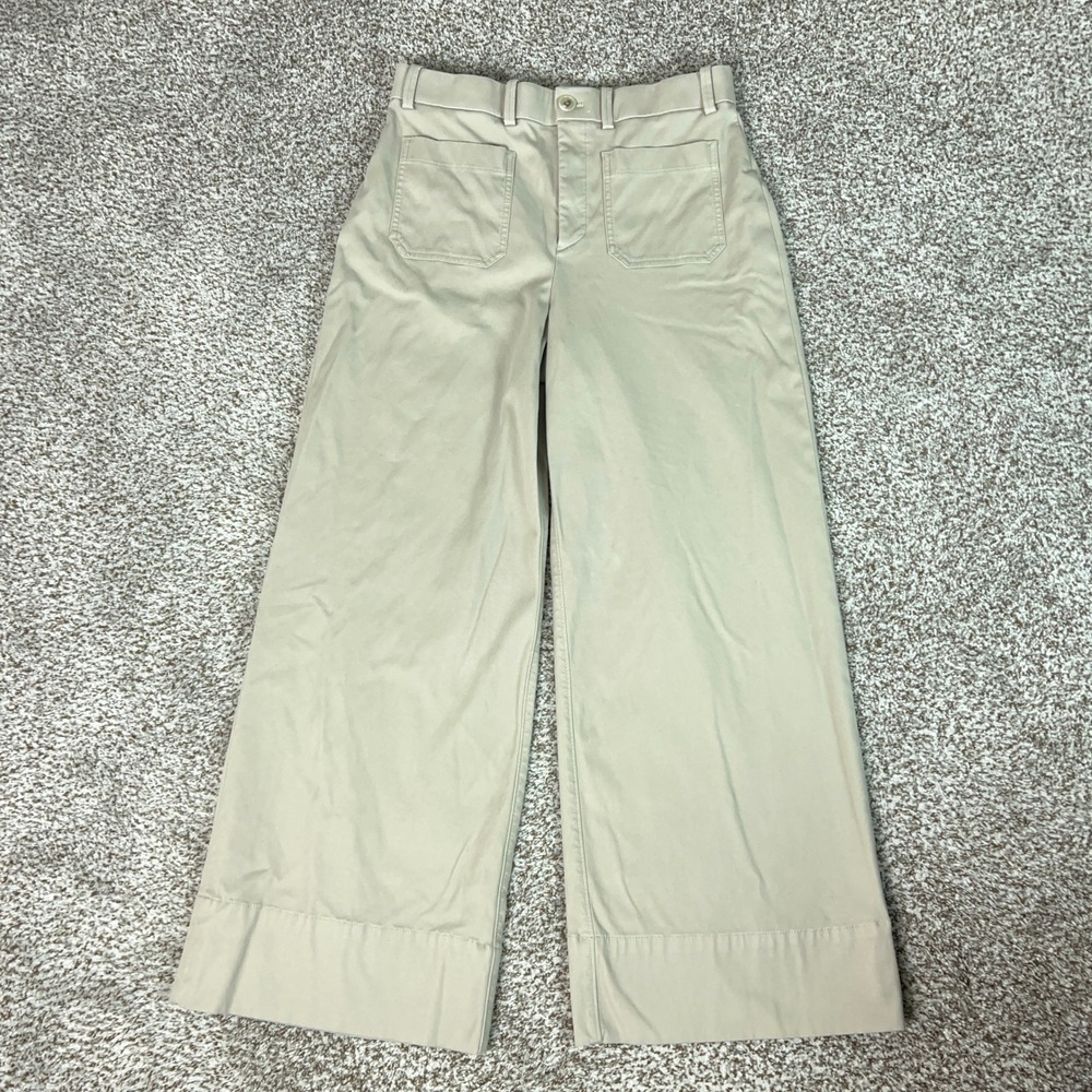 Spanx Pants Womens Large Khaki Casual Twill Wide Leg Stretch High Rise Pockets